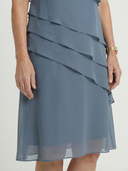 Women's Solid Chiffon Midi – Round Neck Short Sleeve Diagonal Tiered Layer Wedding Guest Dress