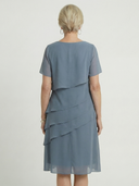 Women's Solid Chiffon Midi – Round Neck Short Sleeve Diagonal Tiered Layer Wedding Guest Dress