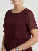Women's Solid Chiffon Midi – Round Neck Short Sleeve Diagonal Tiered Layer Wedding Guest Dress