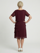 Women's Solid Chiffon Midi – Round Neck Short Sleeve Diagonal Tiered Layer Wedding Guest Dress