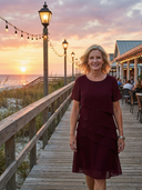 Women's Solid Chiffon Midi – Round Neck Short Sleeve Diagonal Tiered Layer Wedding Guest Dress