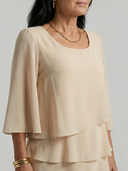Women's Solid Chiffon Mini – Round Neck Flare 3/4 Sleeve Three Tier Layered Wedding Guest Dress