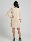 Women's Solid Chiffon Mini – Round Neck Flare 3/4 Sleeve Three Tier Layered Wedding Guest Dress
