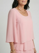 Women's Solid Chiffon Mini – Round Neck Flare 3/4 Sleeve Three Tier Layered Wedding Guest Dress
