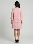 Women's Solid Chiffon Mini – Round Neck Flare 3/4 Sleeve Three Tier Layered Wedding Guest Dress