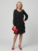Women's Solid Chiffon Mini – Round Neck Long Sleeve Four Tier Layered Wedding Guest Dress