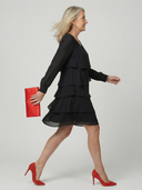 Women's Solid Chiffon Mini – Round Neck Long Sleeve Four Tier Layered Wedding Guest Dress