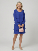 Women's Solid Chiffon Mini – Round Neck Long Sleeve Four Tier Layered Wedding Guest Dress