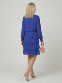 Women's Solid Chiffon Mini – Round Neck Long Sleeve Four Tier Layered Wedding Guest Dress