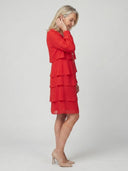 Women's Solid Chiffon Mini – Round Neck Long Sleeve Four Tier Layered Wedding Guest Dress