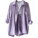 Women's Solid Crinkle Two-Piece Set – Button-Up Shirt Drawstring Shorts Summer