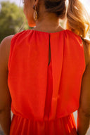 Women's Solid Halter Midi Dress – Gathered Neckline Sleeveless Side Slit Summer