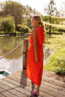 Women's Solid Halter Midi Dress – Gathered Neckline Sleeveless Side Slit Summer