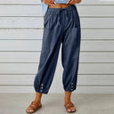 Women's Solid High Waist Pants – Drawstring Tapered Ankle Button Cuff Pockets