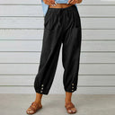 Women's Solid High Waist Pants – Drawstring Tapered Ankle Button Cuff Pockets