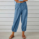 Women's Solid High Waist Pants – Drawstring Tapered Ankle Button Cuff Pockets