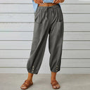 Women's Solid High Waist Pants – Drawstring Tapered Ankle Button Cuff Pockets