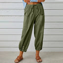 Women's Solid High Waist Pants – Drawstring Tapered Ankle Button Cuff Pockets