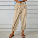 Women's Solid High Waist Pants – Drawstring Tapered Ankle Button Cuff Pockets