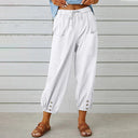 Women's Solid High Waist Pants – Drawstring Tapered Ankle Button Cuff Pockets