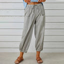 Women's Solid High Waist Pants – Drawstring Tapered Ankle Button Cuff Pockets
