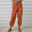 Women's Solid High Waist Pants – Drawstring Tapered Ankle Button Cuff Pockets