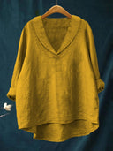 Women's Solid Lapel Collar Blouse – V Neck Long Sleeve Casual Everyday Pullover Top