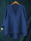 Women's Solid Lapel Collar Blouse – V Neck Long Sleeve Casual Everyday Pullover Top