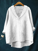 Women's Solid Lapel Collar Blouse – V Neck Long Sleeve Casual Everyday Pullover Top