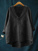Women's Solid Lapel Collar Blouse – V Neck Long Sleeve Casual Everyday Pullover Top