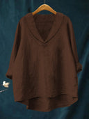 Women's Solid Lapel Collar Blouse – V Neck Long Sleeve Casual Everyday Pullover Top