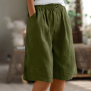 Women's Solid Linen Bermuda Shorts – Elastic Waist Wide Leg Casual Summer