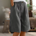 Women's Solid Linen Bermuda Shorts – Elastic Waist Wide Leg Casual Summer