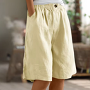 Women's Solid Linen Bermuda Shorts – Elastic Waist Wide Leg Casual Summer