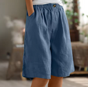 Women's Solid Linen Bermuda Shorts – Elastic Waist Wide Leg Casual Summer