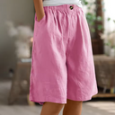 Women's Solid Linen Bermuda Shorts – Elastic Waist Wide Leg Casual Summer
