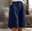 Women's Solid Linen Bermuda Shorts – Elastic Waist Wide Leg Casual Summer