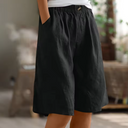 Women's Solid Linen Bermuda Shorts – Elastic Waist Wide Leg Casual Summer