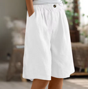 Women's Solid Linen Bermuda Shorts – Elastic Waist Wide Leg Casual Summer