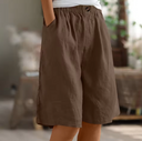 Women's Solid Linen Bermuda Shorts – Elastic Waist Wide Leg Casual Summer