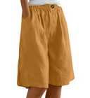 Women's Solid Linen Bermuda Shorts – Elastic Waist Wide Leg Casual Summer