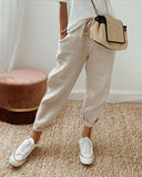 Women's Solid Linen Jogger Pants – Drawstring Waist Tapered Casual Trousers