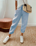 Women's Solid Linen Jogger Pants – Drawstring Waist Tapered Casual Trousers