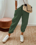Women's Solid Linen Jogger Pants – Drawstring Waist Tapered Casual Trousers