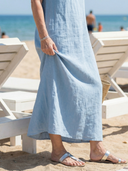 Women's Solid Linen Maxi – V Neck Sleeveless Column Hem Relaxed Beach Summer Dress
