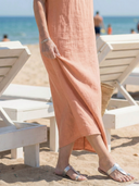 Women's Solid Linen Maxi – V Neck Sleeveless Column Hem Relaxed Beach Summer Dress