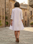 Women's Solid Linen Shirt Dress – Collared Roll Sleeve Half Button Placket A-Line Knee Length