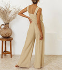 Women's Solid Linen Square Neck Two-Piece Set – Sleeveless Tank Wide-Leg Pants
