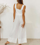 Women's Solid Linen Square Neck Two-Piece Set – Sleeveless Tank Wide-Leg Pants