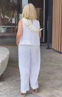 Women's Solid Linen Two-Piece Set – Sleeveless Scoop Neck Tank Top Wide-Leg Pants